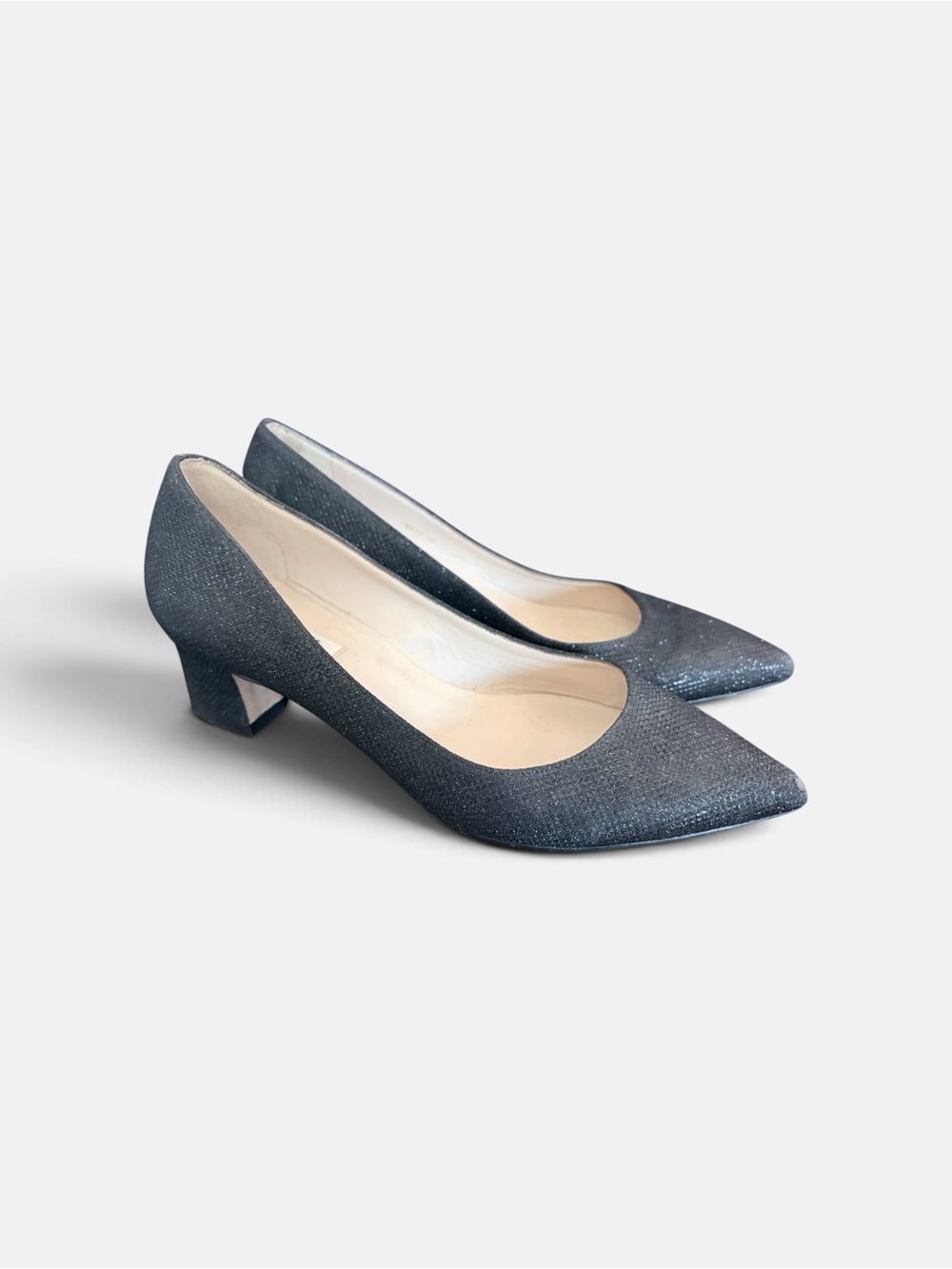 LK Bennett Sparkle Pointed Mid-Heel Pumps in Dark Gray -Sz 38 EU
